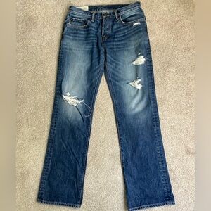 Abercrombie & Fitch distressed bootcut jeans button fly dark blue denim 30x32